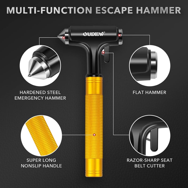 OUDEW Car Safety Hammer, Car Glass Breaker with Seat Belt Cutter, Automotive Escape Tool, Metal Window Breaker, Emergecy Safety Hammer for Accidents (Gold) - Image 4